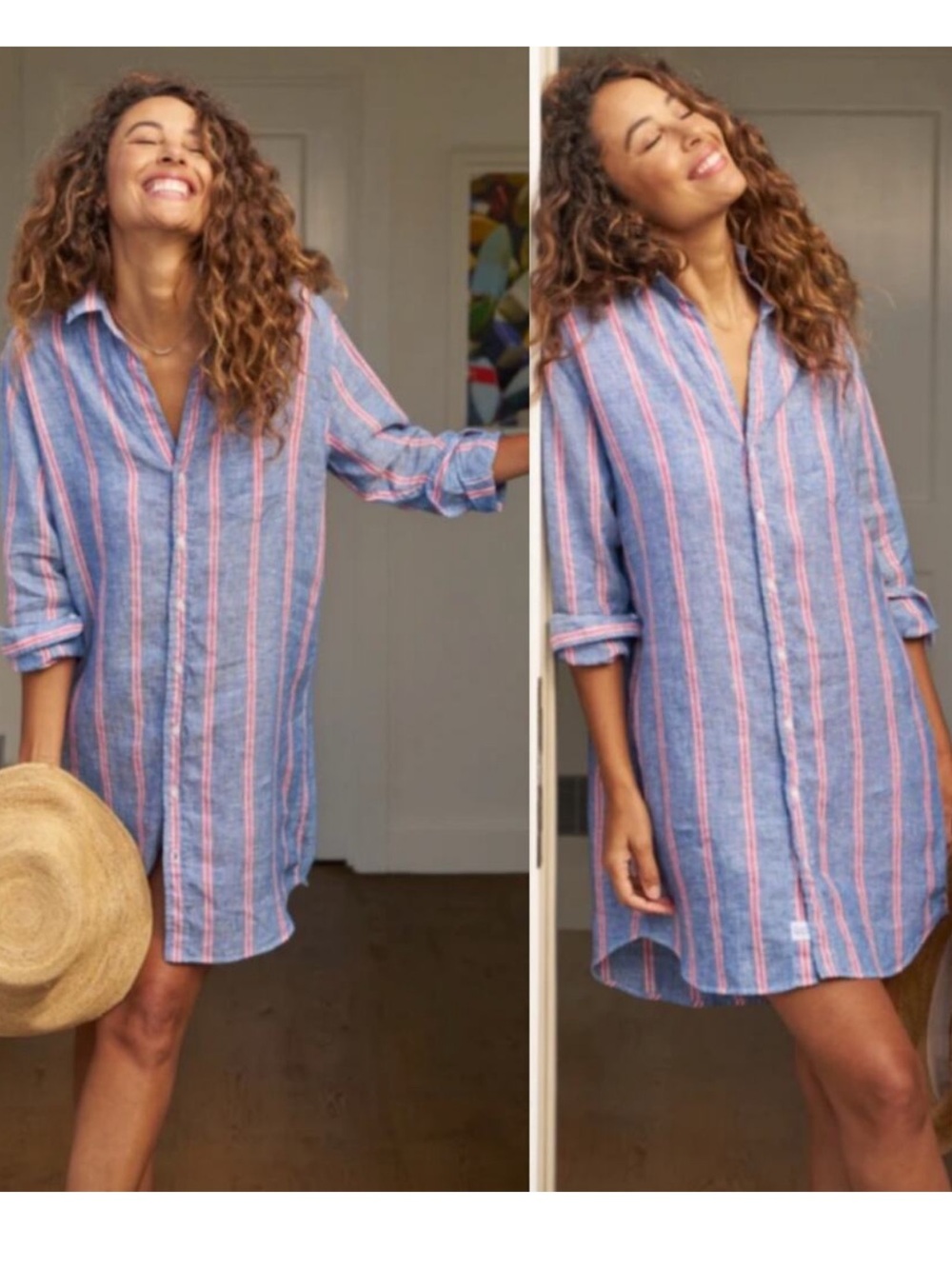 ⭐️Frank & Eileen Red and Navy Stripe Linen Mary Shirt Dress⭐️ - Picture 3 of 7